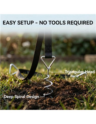 SPORTNOW 4Pcs Trampoline Anchor Kit, 32 cm Galvanised Trampoline Stakes, Spiral Ground Anchors with Triangle Head, Straps
