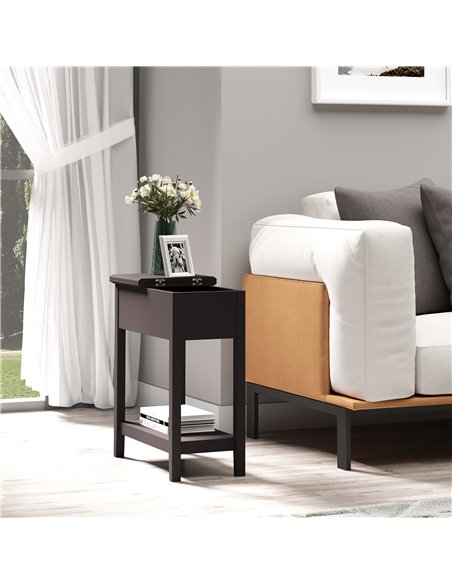 HOMCOM End Table, Narrow Side Table with Flip Top , Shelf, Dark Coffee - pic 196496 | FastDaddyshop