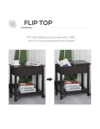 HOMCOM End Table, Narrow Side Table with Flip Top , Shelf, Dark Coffee
