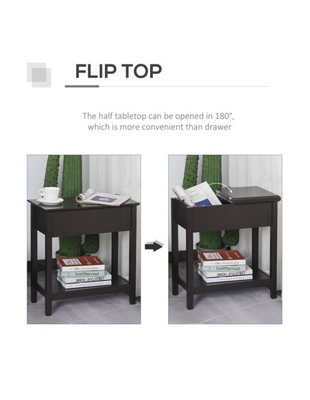 HOMCOM End Table, Narrow Side Table with Flip Top , Shelf, Dark Coffee - pic 196499 | FastDaddyshop