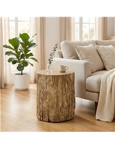 HOMCOM Tree Stump End Table, Round Concrete Side Table for Indoor and Outdoor Use, Natural Wood Effect 2