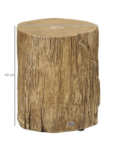 HOMCOM Tree Stump End Table, Round Concrete Side Table for Indoor and Outdoor Use, Natural Wood Effect