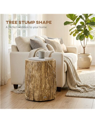 HOMCOM Tree Stump End Table, Round Concrete Side Table for Indoor and Outdoor Use, Natural Wood Effect
