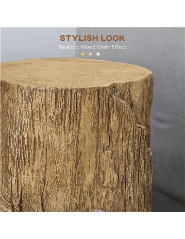 HOMCOM Tree Stump End Table, Round Concrete Side Table for Indoor and Outdoor Use, Natural Wood Effect
