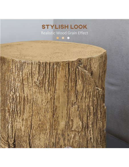 HOMCOM Tree Stump End Table, Round Concrete Side Table for Indoor and Outdoor Use, Natural Wood Effect - pic 196508 | FastDaddyshop