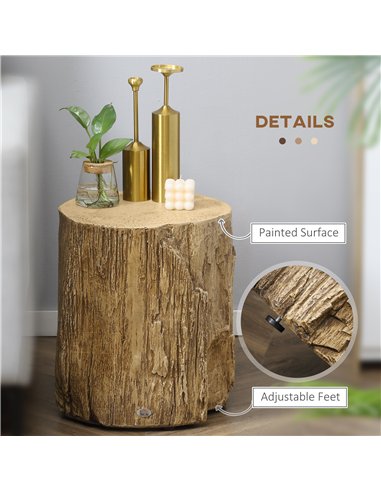 HOMCOM Tree Stump End Table, Round Concrete Side Table for Indoor and Outdoor Use, Natural Wood Effect