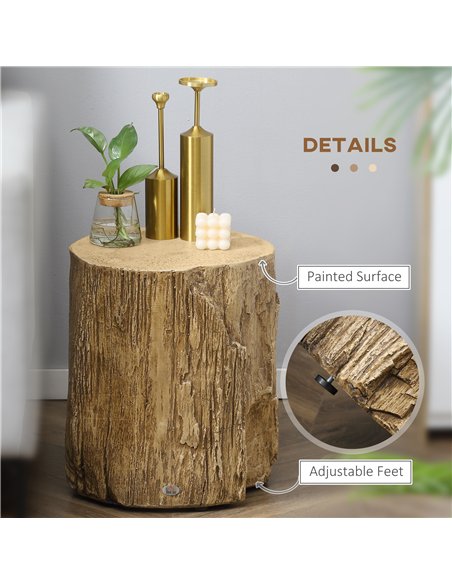 HOMCOM Tree Stump End Table, Round Concrete Side Table for Indoor and Outdoor Use, Natural Wood Effect - pic 196509 | FastDaddyshop