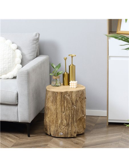 HOMCOM Tree Stump End Table, Round Concrete Side Table for Indoor and Outdoor Use, Natural Wood Effect - pic 196510 | FastDaddyshop