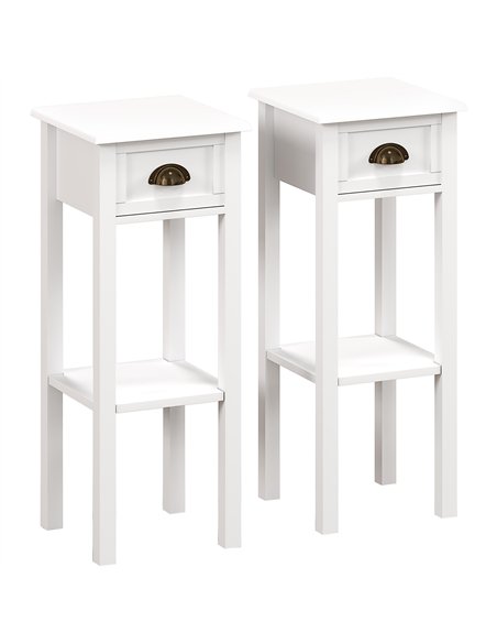 HOMCOM 2-Tier Side Tables Set of 2 with Drawer and Shelf, 2 Pieces Bedside Tables for Living Room and Hallway, White - pic 196513 | FastDaddyshop