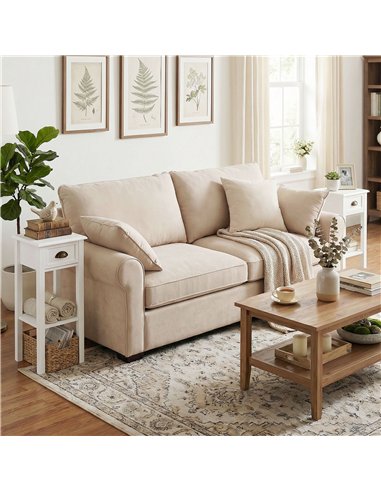 HOMCOM 2-Tier Side Tables Set of 2 with Drawer and Shelf, 2 Pieces Bedside Tables for Living Room and Hallway, White