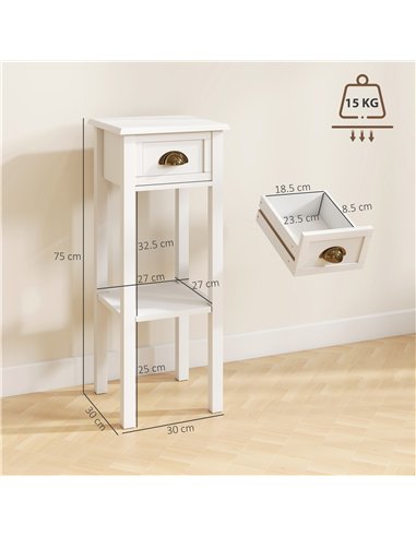 HOMCOM 2-Tier Side Tables Set of 2 with Drawer and Shelf, 2 Pieces Bedside Tables for Living Room and Hallway, White