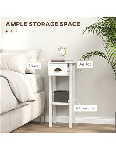 HOMCOM 2-Tier Side Tables Set of 2 with Drawer and Shelf, 2 Pieces Bedside Tables for Living Room and Hallway, White