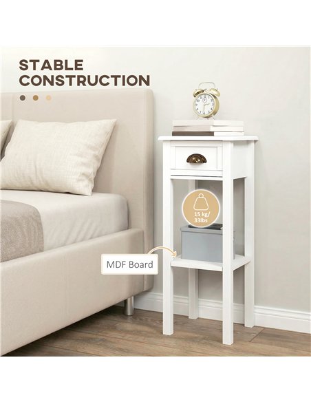 HOMCOM 2-Tier Side Tables Set of 2 with Drawer and Shelf, 2 Pieces Bedside Tables for Living Room and Hallway, White - pic 196517 | FastDaddyshop