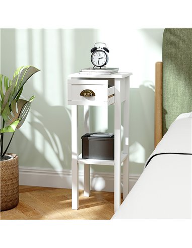 HOMCOM 2-Tier Side Tables Set of 2 with Drawer and Shelf, 2 Pieces Bedside Tables for Living Room and Hallway, White