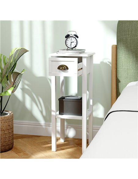 HOMCOM 2-Tier Side Tables Set of 2 with Drawer and Shelf, 2 Pieces Bedside Tables for Living Room and Hallway, White - pic 196519 | FastDaddyshop