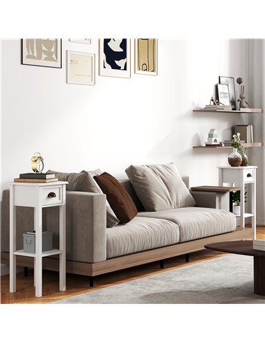 HOMCOM 2-Tier Side Tables Set of 2 with Drawer and Shelf, 2 Pieces Bedside Tables for Living Room and Hallway, White