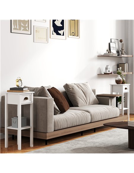 HOMCOM 2-Tier Side Tables Set of 2 with Drawer and Shelf, 2 Pieces Bedside Tables for Living Room and Hallway, White - pic 196520 | FastDaddyshop