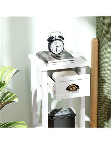 HOMCOM 2-Tier Side Tables Set of 2 with Drawer and Shelf, 2 Pieces Bedside Tables for Living Room and Hallway, White