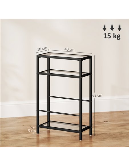 HOMCOM 3-Tier Side Table, Narrow End Table with Storage Shelf and Tempered Glass Tabletop for Small Spaces, Black - pic 196524 | FastDaddyshop