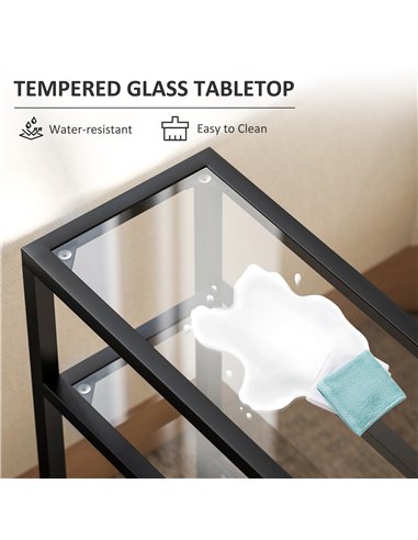 HOMCOM 3-Tier Side Table, Narrow End Table with Storage Shelf and Tempered Glass Tabletop for Small Spaces, Black