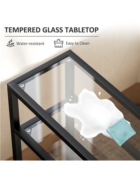 HOMCOM 3-Tier Side Table, Narrow End Table with Storage Shelf and Tempered Glass Tabletop for Small Spaces, Black - pic 196525 | FastDaddyshop