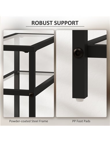 HOMCOM 3-Tier Side Table, Narrow End Table with Storage Shelf and Tempered Glass Tabletop for Small Spaces, Black