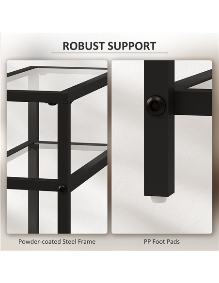 HOMCOM 3-Tier Side Table, Narrow End Table with Storage Shelf and Tempered Glass Tabletop for Small Spaces, Black - pic 196527 | FastDaddyshop