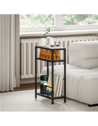 HOMCOM 3-Tier Side Table, Narrow End Table with Storage Shelf and Tempered Glass Tabletop for Small Spaces, Black
