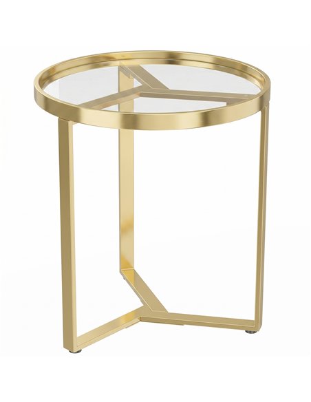 HOMCOM Round Side Table with Tempered Glass Top and Geometric Metal Frame for Small Space, Gold Tone - pic 196531 | FastDaddyshop