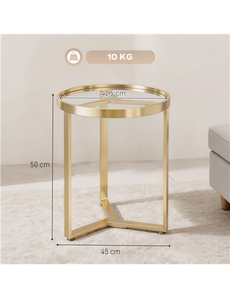 HOMCOM Round Side Table with Tempered Glass Top and Geometric Metal Frame for Small Space, Gold Tone - pic 196533 | FastDaddyshop