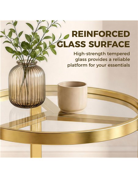 HOMCOM Round Side Table with Tempered Glass Top and Geometric Metal Frame for Small Space, Gold Tone - pic 196535 | FastDaddyshop