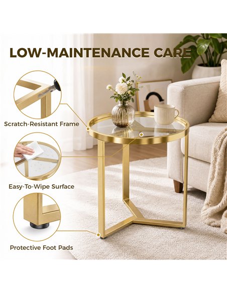 HOMCOM Round Side Table with Tempered Glass Top and Geometric Metal Frame for Small Space, Gold Tone - pic 196537 | FastDaddyshop