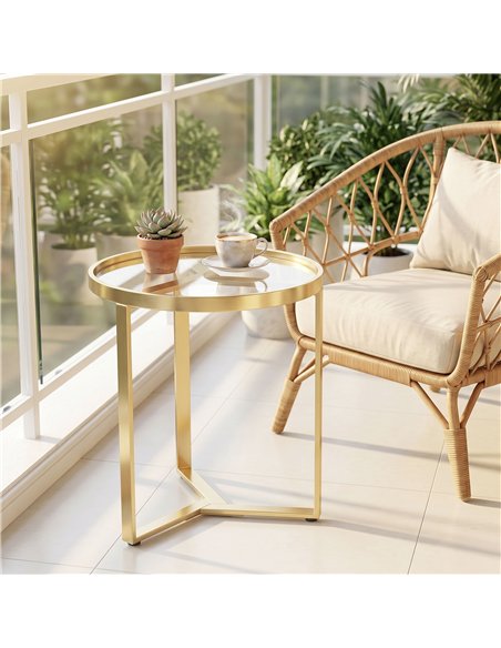 HOMCOM Round Side Table with Tempered Glass Top and Geometric Metal Frame for Small Space, Gold Tone - pic 196539 | FastDaddyshop