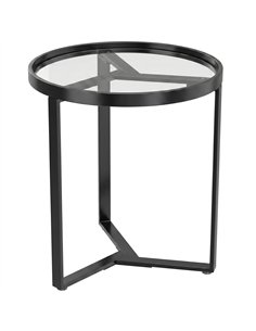 HOMCOM Round Side Table with Tempered Glass Top and Geometric Metal Frame for Small Space, Black