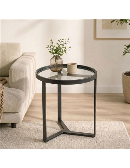 HOMCOM Round Side Table with Tempered Glass Top and Geometric Metal Frame for Small Space, Black - pic 196541 | FastDaddyshop