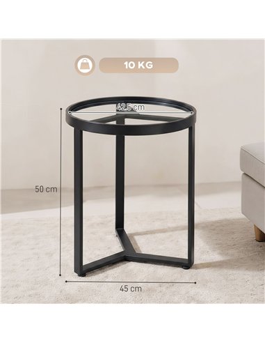 HOMCOM Round Side Table with Tempered Glass Top and Geometric Metal Frame for Small Space, Black