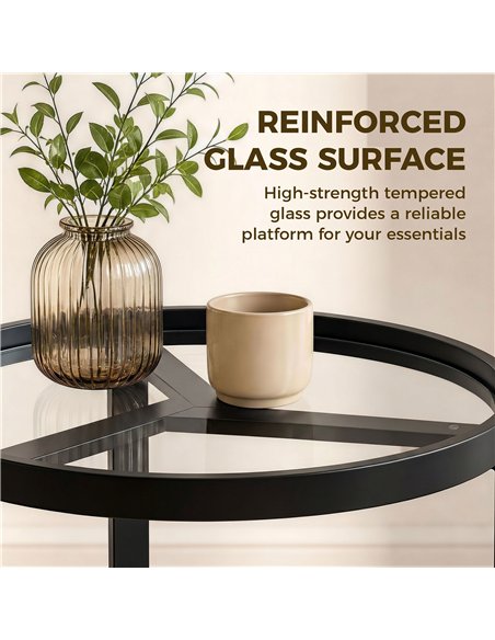 HOMCOM Round Side Table with Tempered Glass Top and Geometric Metal Frame for Small Space, Black - pic 196544 | FastDaddyshop