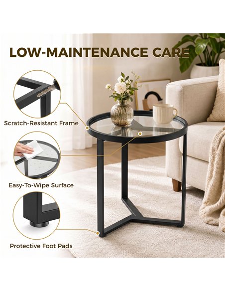 HOMCOM Round Side Table with Tempered Glass Top and Geometric Metal Frame for Small Space, Black - pic 196546 | FastDaddyshop