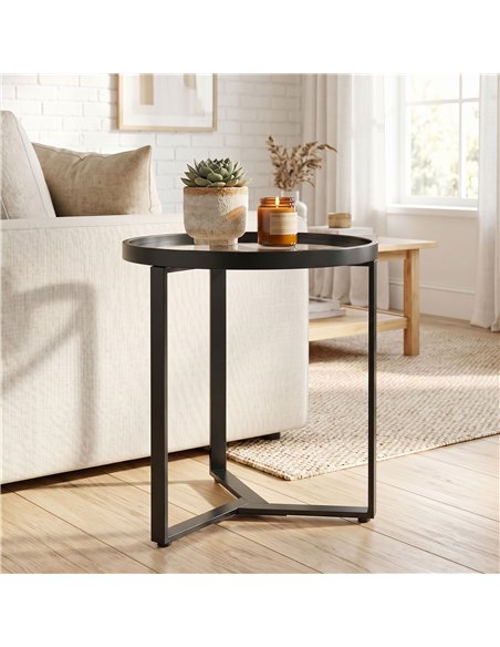 HOMCOM Round Side Table with Tempered Glass Top and Geometric Metal Frame for Small Space, Black - pic 196547 | FastDaddyshop