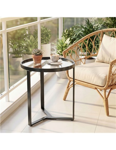 HOMCOM Round Side Table with Tempered Glass Top and Geometric Metal Frame for Small Space, Black - pic 196548 | FastDaddyshop