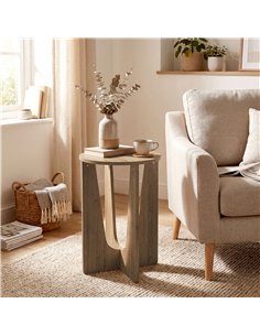 HOMCOM End Table Compact Round Side Table with Curved Legs in Coffee Wood Effect 2
