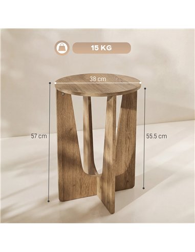 HOMCOM End Table Compact Round Side Table with Curved Legs in Coffee Wood Effect