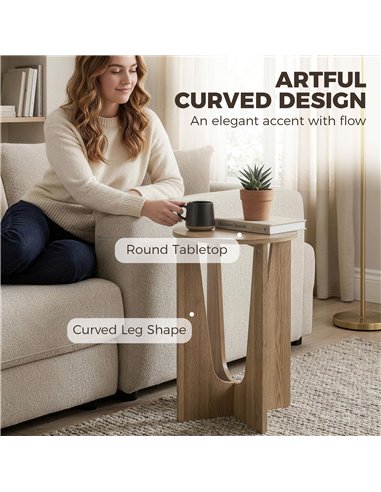 HOMCOM End Table Compact Round Side Table with Curved Legs in Coffee Wood Effect
