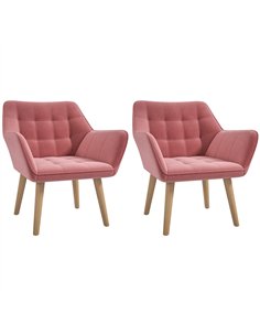 HOMCOM Set of 2 Accent Chair, Arm Chair with Slanted Back, Thick Padding and Rubber Wooden Legs for Living Room, Pink
