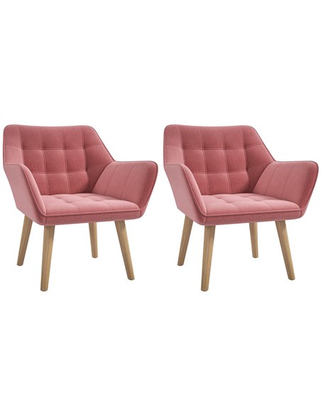 HOMCOM Set of 2 Accent Chair, Arm Chair with Slanted Back, Thick Padding and Rubber Wooden Legs for Living Room, Pink - pic 196558 | FastDaddyshop