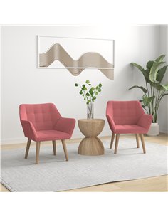 HOMCOM Set of 2 Accent Chair, Arm Chair with Slanted Back, Thick Padding and Rubber Wooden Legs for Living Room, Pink 2