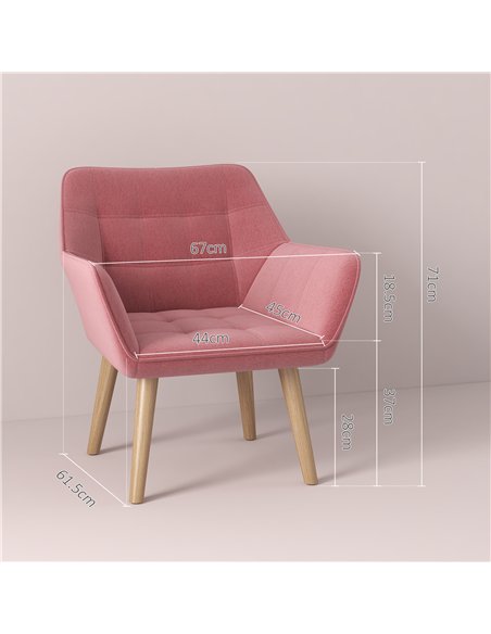 HOMCOM Set of 2 Accent Chair, Arm Chair with Slanted Back, Thick Padding and Rubber Wooden Legs for Living Room, Pink - pic 196560 | FastDaddyshop