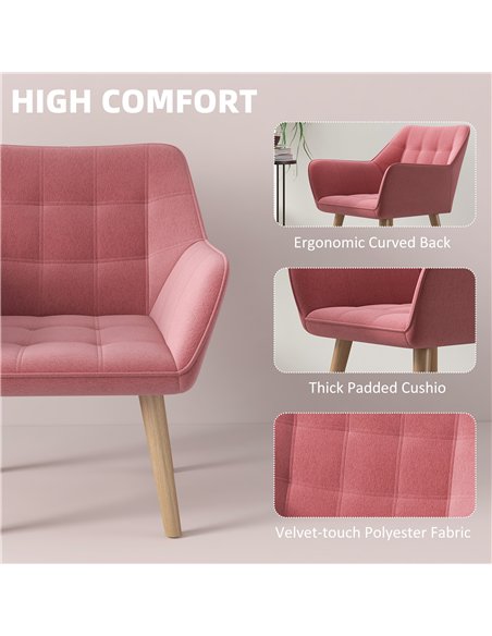 HOMCOM Set of 2 Accent Chair, Arm Chair with Slanted Back, Thick Padding and Rubber Wooden Legs for Living Room, Pink - pic 196561 | FastDaddyshop