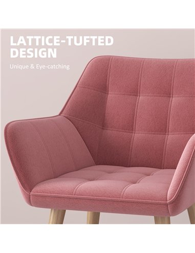 HOMCOM Set of 2 Accent Chair, Arm Chair with Slanted Back, Thick Padding and Rubber Wooden Legs for Living Room, Pink