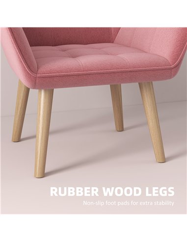 HOMCOM Set of 2 Accent Chair, Arm Chair with Slanted Back, Thick Padding and Rubber Wooden Legs for Living Room, Pink